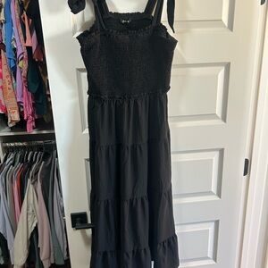 Chic Black Smocked Maxi Dress
